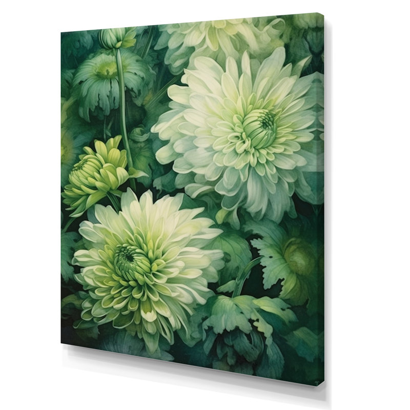 «Green Green White Chrysanthemums Melody II», reproduction sur toile, H 44 po x l 34 po x P 1,5 po, Toile tendue