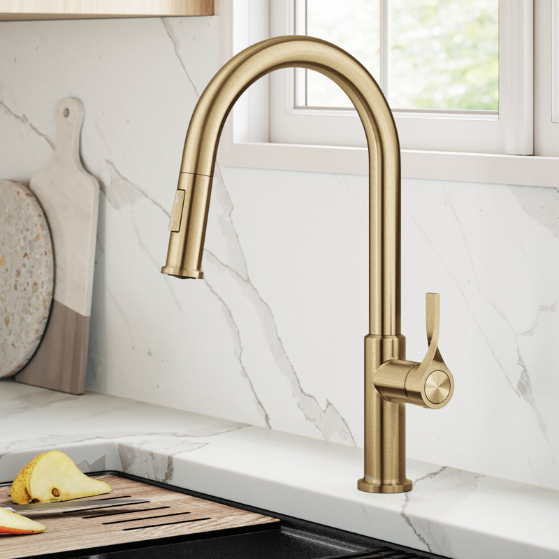 Kraus Torak 2-Function Single Handle Pull Down Kitchen Faucet, Brushed Brass