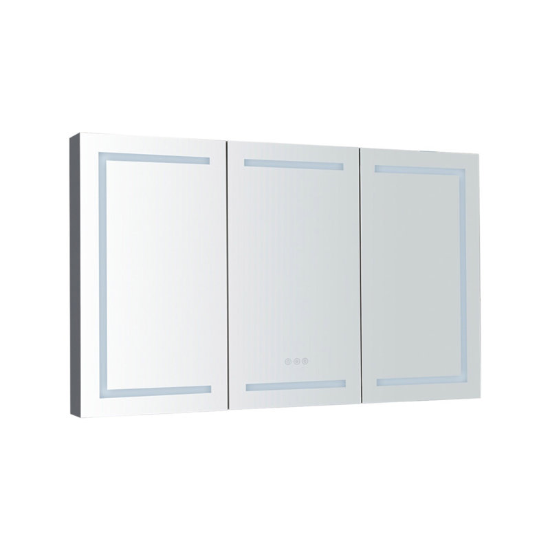 Armoire à pharmacie 60 po x 36 po à DEL avec miroir, douilles et tablettes en verre réglables, à intensité variable, anti-buée