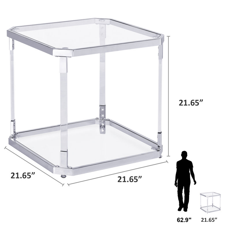 Saziye Modern Square Glass  End Table with Storage Shelf