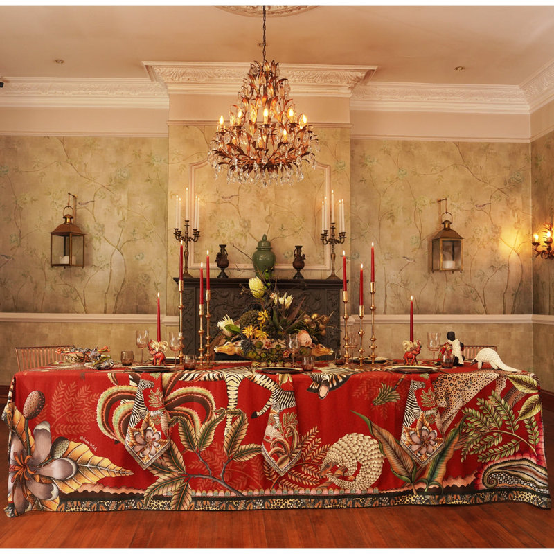 Tablecloth - Pangolin Park - Royal Red - Large - Cotton, 94'' L x 63'' W