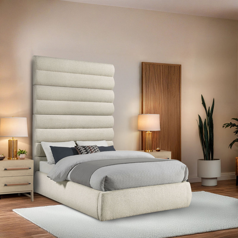 Lit en tissu Adam, Lit double, Crème, Boucle Fabric