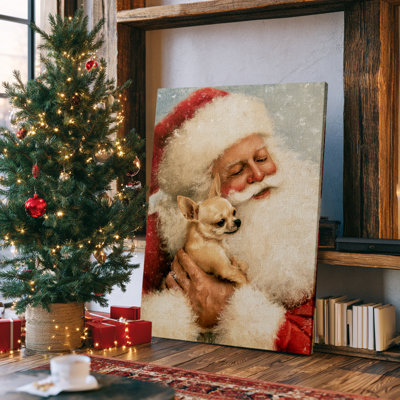 Vintage Christmas Santa Chihuahua Dog Canvas Wall Art  18*12 inch- Living Room Decor