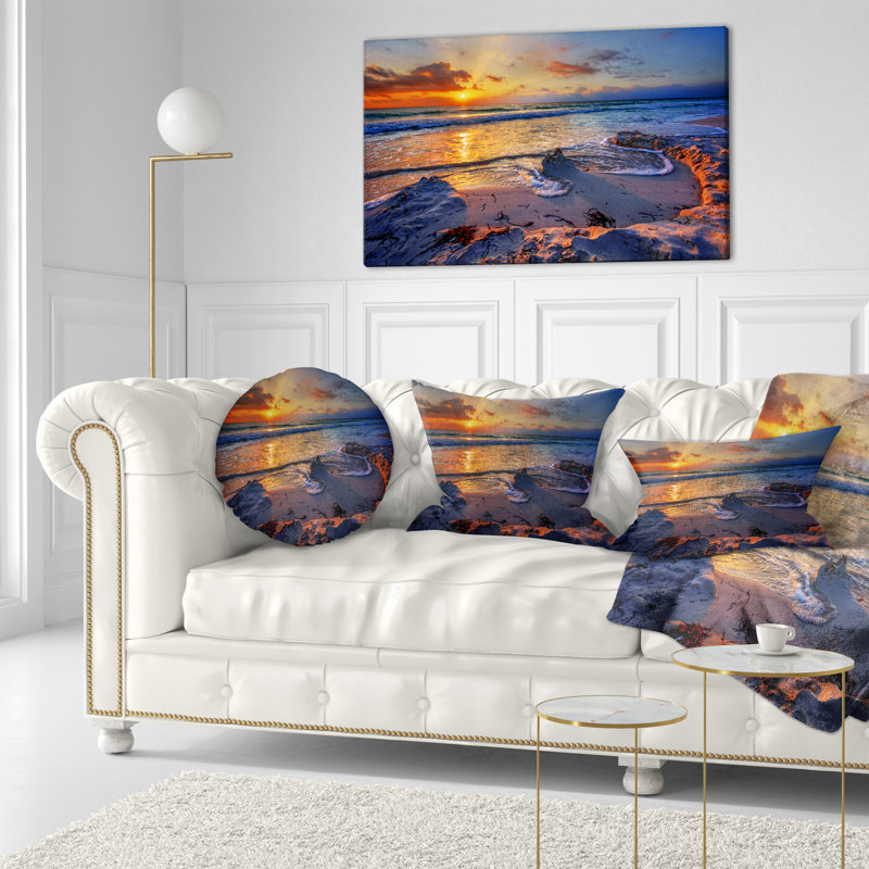 Coussin décoratif magnifique bord de mer avec soleil jaune - imprimé bord de mer