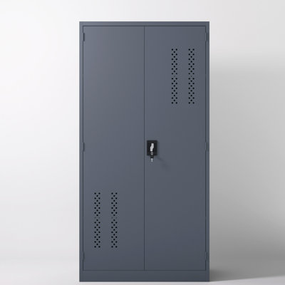 Armoire de rangement en métal pour garage avec 2 portes et 4 tablettes réglables, classeur verrouillable en acier 71,96 po avec panneau perforé intérieur, convient aux bureaux à domicile, garages, gymnases, écoles