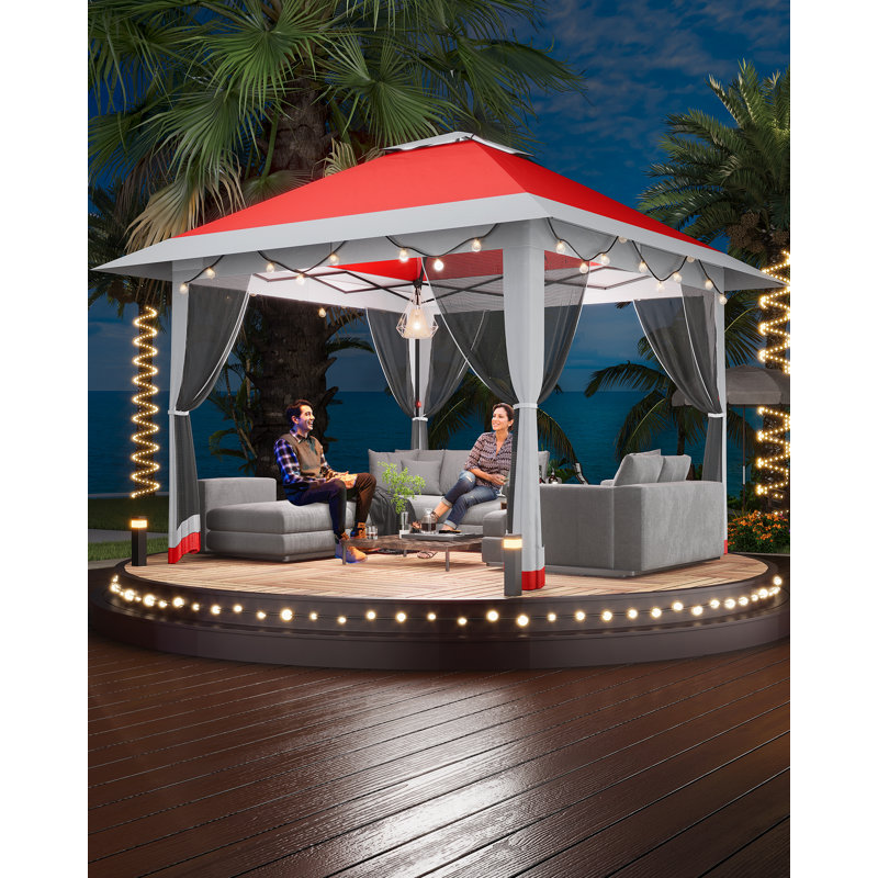 Heavy-Duty 13x13ft Pop-Up Outdoor Gazebo Canopy Tent with Mosquito Net – Double Vented Roof, UV-Resistant, Adjustable Height, Waterproof Sun Shelter for Patio, Backyard, Garden, Lawn, Beach