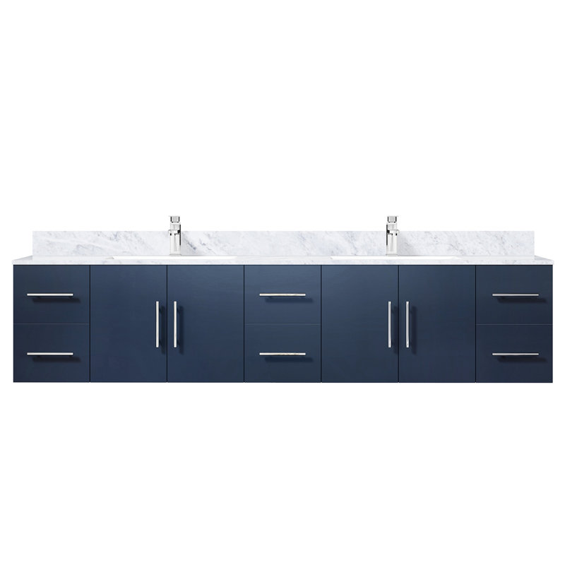 84 po Meuble-lavabo double X 22 avec comptoir et robinet en marbre bleu marine - Portes à fermeture douce, grand espace de rangement et armoire spacieuse, résistance aux rayures