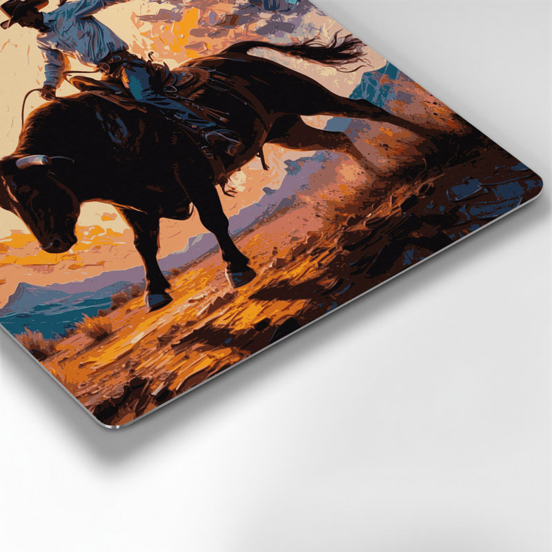 Art mural en métal noir de style sud-ouest Bull Rider 9, H 12 po x l 12 po