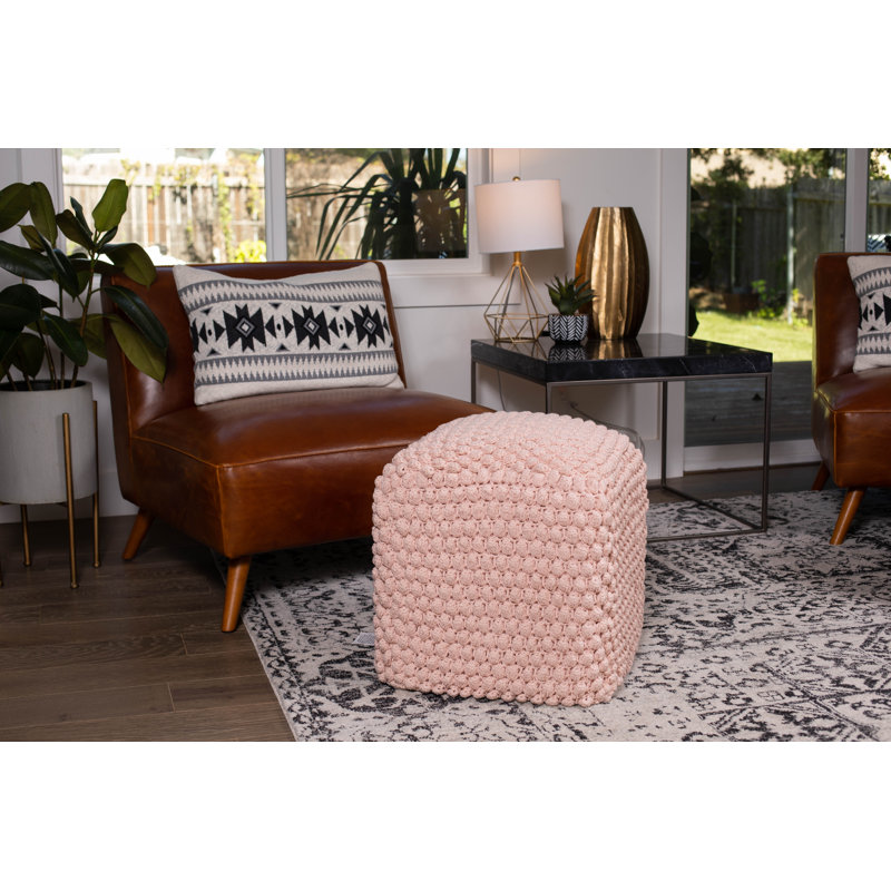 BirdRock Home Upholstered Pouf, Pink Cotton Blend
