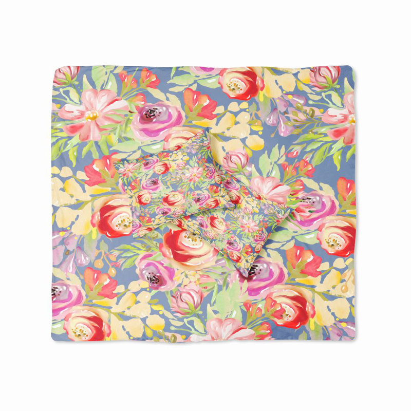 Ensemble de housse de couette à motif floral, Housse de couette pour grand lit et 2 taies décor