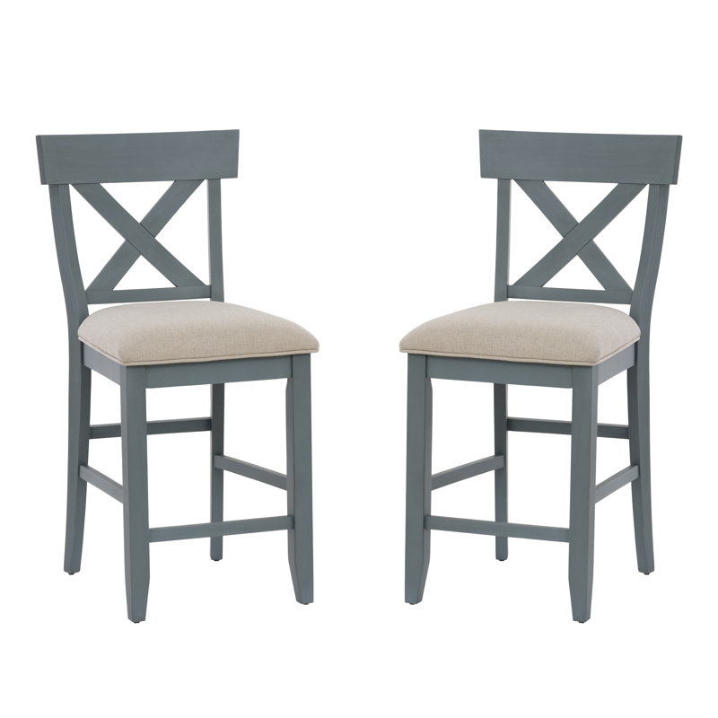 Counter Height Dining Stool, Set of 2, Blue/Cream
