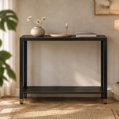 Glass Entryway Table, 2-Tier Entry Way Console Entrance Table, 41"L Narrow Sofa Table with Shelves, Ideal for Hallway, Entryway, Living Room, Foyer, Corridor, and Office