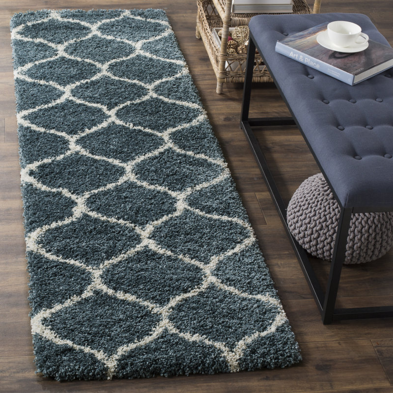 Darrold Hudson Shag Performance Geometric Rug, Runner 2'3" x 10', Blue/Ivory