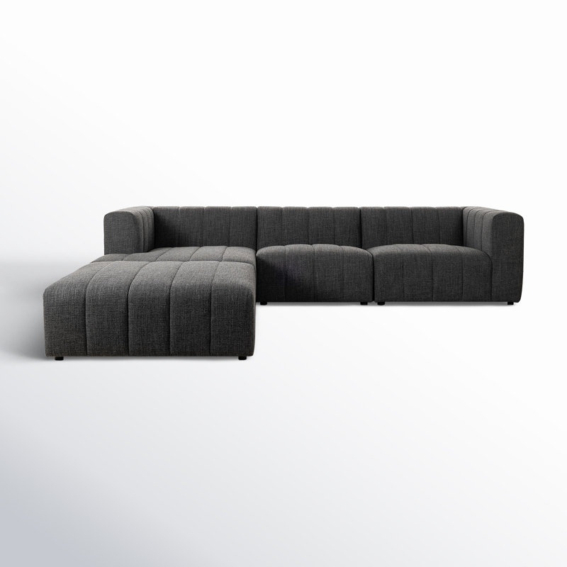Grayson 110" Left Hand Facing Sectional with Ottoman, Saxon Charcoal Polyester Blend, Left Hand Facing