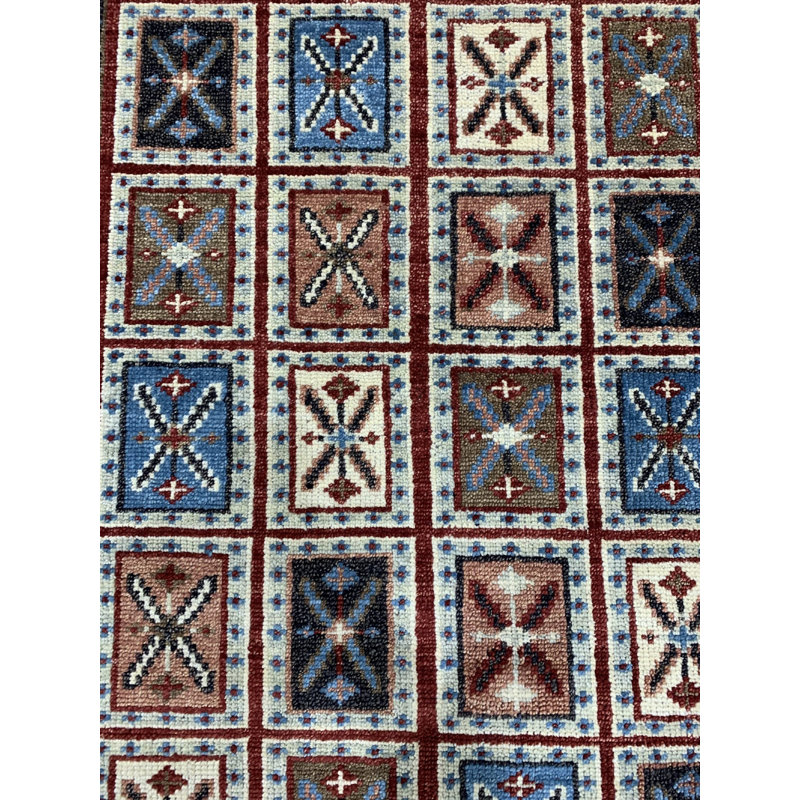 Hand Knotted Wool Geometric Area Rug in Brown, 6' x 9'