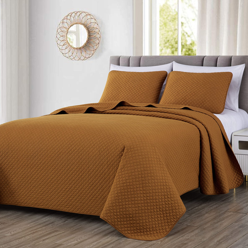 Solid Color Cotton Quilt Cotton Quilt, Queen Quilt + 2 Standard Shams, Spice