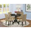 5 Piece Kitchen Table & Chairs Set Includes a Round Dining Room Table with Pedestal and 4 Brown Linen Fabric Parson Dining Chairs, Cappuccino-1799340577-1799340576-1847808058