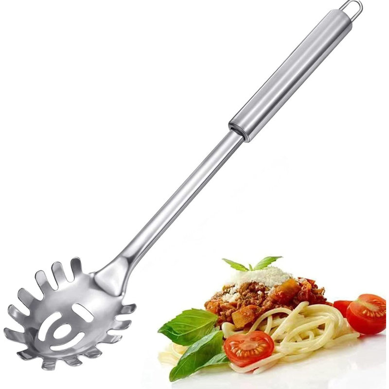 Fourchette à pâtes, cuillère à pâtes, coupe-spaghetti, desserte à pâtes durable en acier inoxydable, cuillère à spaghetti, résistante à la chaleur, 12 po