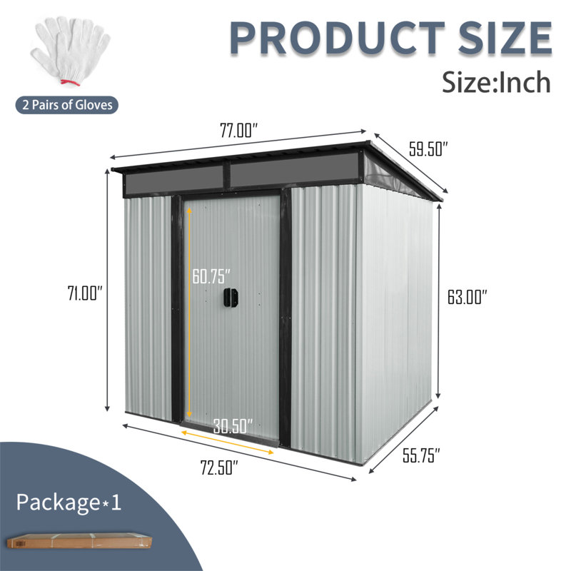 Outdoor Metal Storage Transparent Plate, White/Black, 71" H x 77" W x 59.5" D