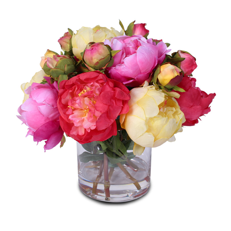Silk Peony Faux Floral Arrangement in Vase