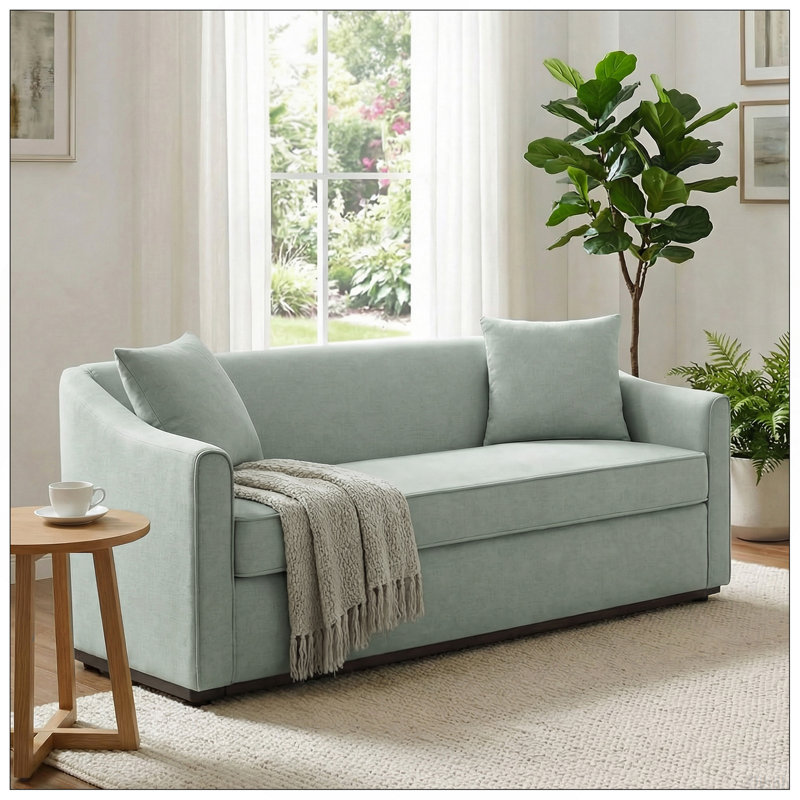 Canapé moderne à 3 places 75,78 po avec coussins décoratifs, bleu