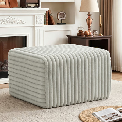 Upholstered Compression Light Gray Faux Rabbit Fur Flannel Modular Ottoman No Assembly Required