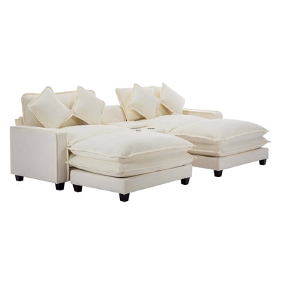 112.6" Oversized Modular Sectional Sofa Cloud Couch With 2 Usb Ports And 2 Cup Holder