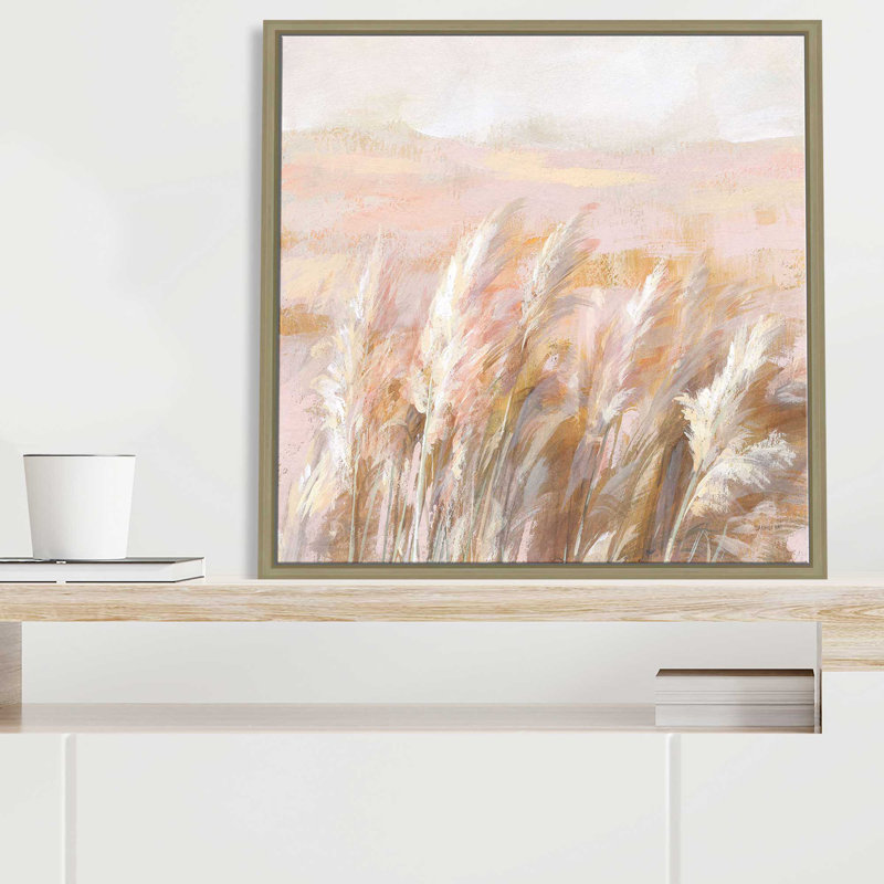 " Prairie Grasses " Painting Print, 39.5" W x 39.5" H, Brown Framed
