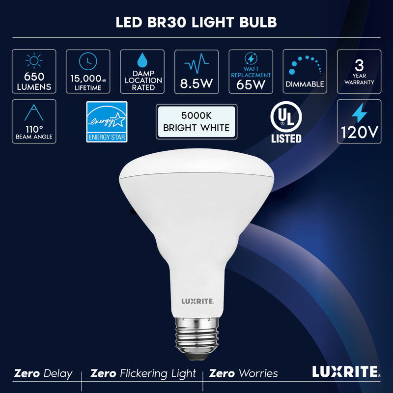 8,5 watts (équivalent à 65 watts), DEL BR30, ampoule à intensité variable, culot E26 / moyen (standard), 5000