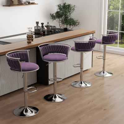 Tabourets de bar réglables modernes Ginko, tabourets de comptoir pivotants avec siège rembourré, dossier, repose-pieds et structure en métal pour le bar de la cuisine et de la maison 