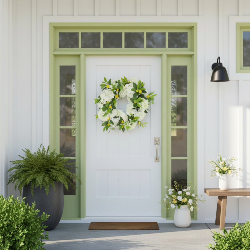 22" Spring Wreath with Hydrangeas and Lemons