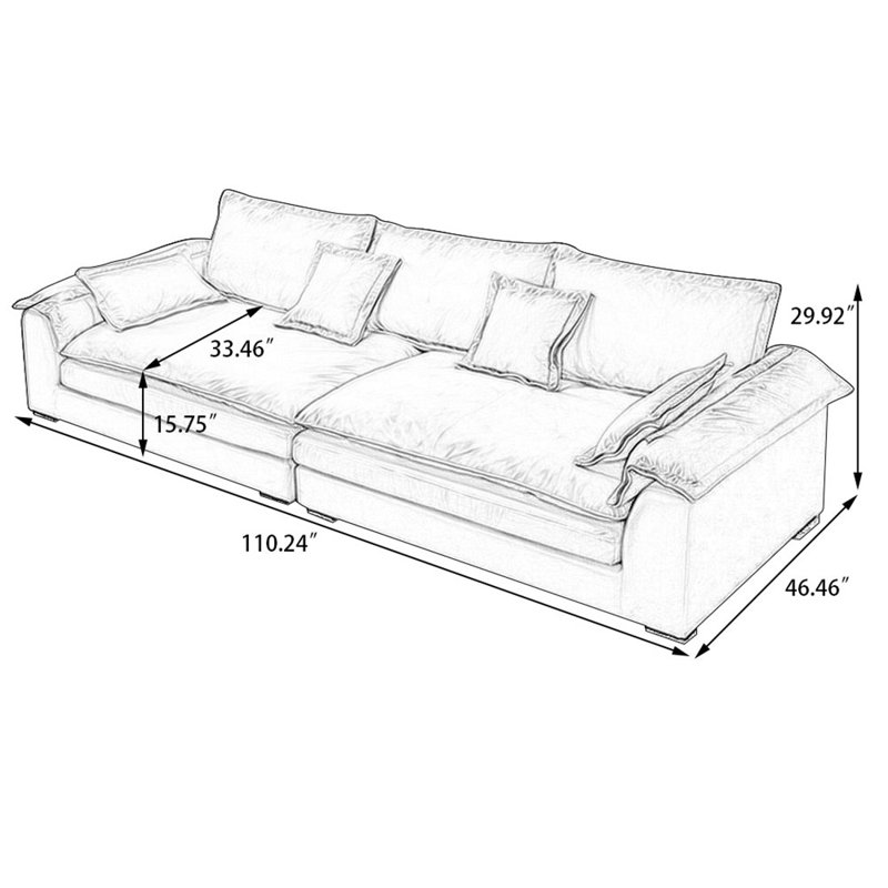 Coussin modulaire brun jaunâtre 100% polyester, Brun jaunâtre, 29.92" H x 110.24" W x 46.46" D