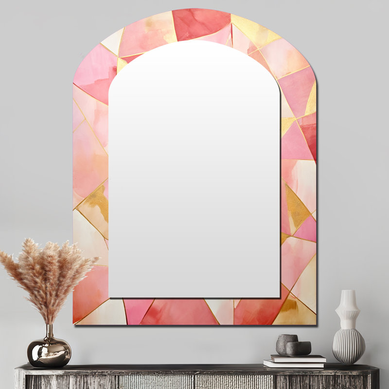 Pink And Gold Tessellations - Abstract Shapes Asymmetrical Unique Wall Mirror, Modern Unique Shape Mirror, Printed Metal Art