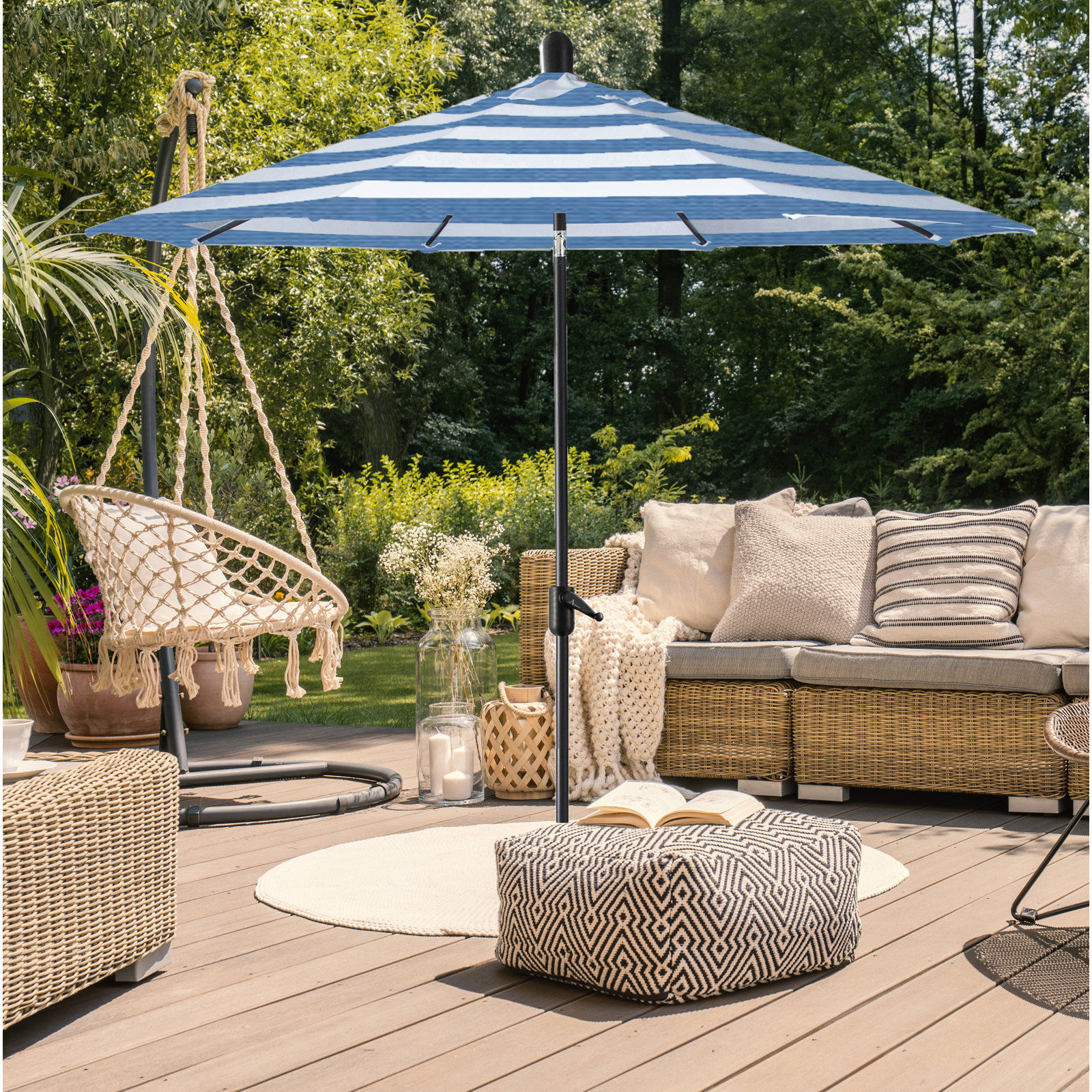 Natalie 8' 8" Market Sunbrella® Umbrella, Black Sapphire, Cabana Regatta Sunbrella®