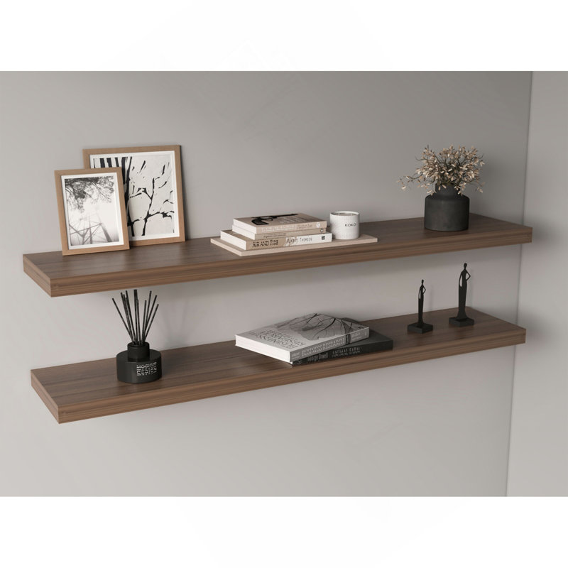 47" Wide Floating Shelves Set Of 2, Shelves For Wall Decor For Bedroom, Bathroom Storage Shelves, Book Shelves For Living Room, Light Brown