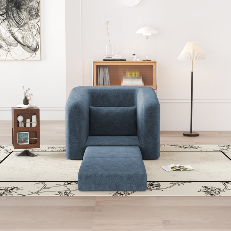 Canapé-lit pliant, canapé rembourré en chenille moderne - fauteuil d'appoint confortable, aucun assemblage requis, Bleu clair