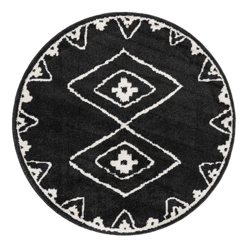 Latitude Run® Vefsna Nikolis Rug Black, Round 4'1"