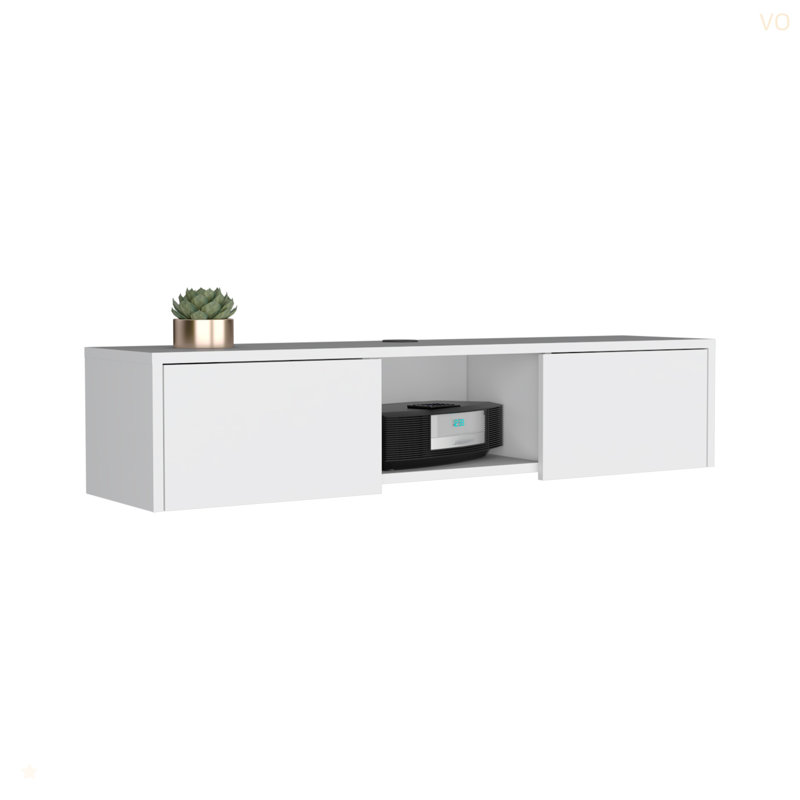 Meuble télé flottant, console murale élégante avec 2 portes