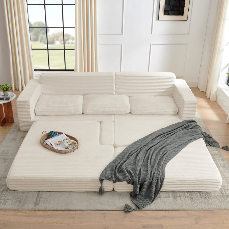 Right Sofa Seat,L Shape Modular Sectional Sofa, Compressed Sectional Sofa Modern Minimalist Style Corduroy Couch,Unfold Into A Bed, Bedroom, Comfy Compressed Sofa Couch Space-Efficient Design