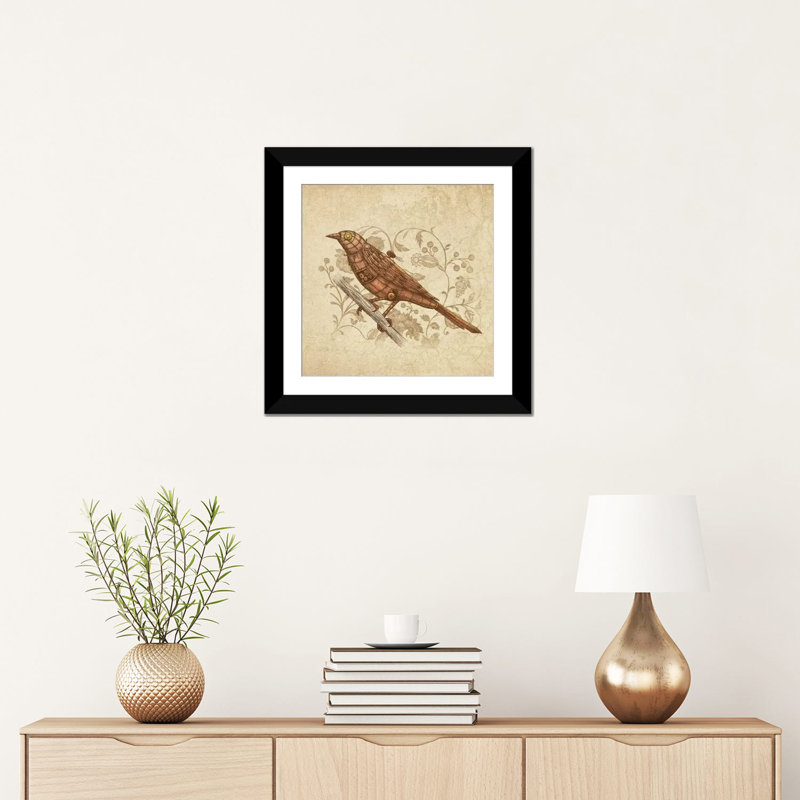 Steampunk Songbird, impression sur toile tendue, H 16 po x l 24 po x P 1 po, Papier d'art encadré noir, Blanc