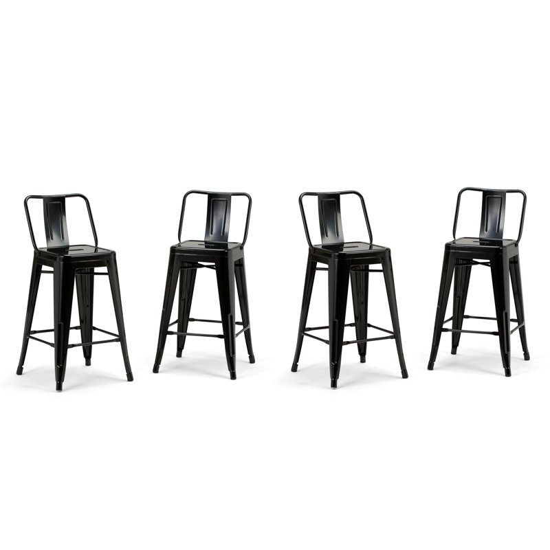 Tabouret en métal Rayne, Noir, Tabouret de comptoir (siège d'une hauteur de 24 p, 4