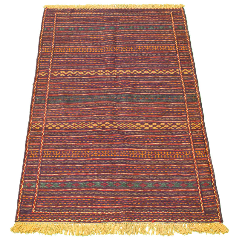 Tapis bleu / mauve en laine Kilim fabriqué à la main