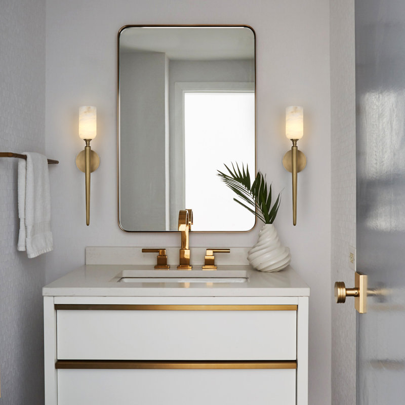 Nikaya 2 - Light Alabaster Armed Wall Sconce Wall Light with Alabaster Shade, Brass