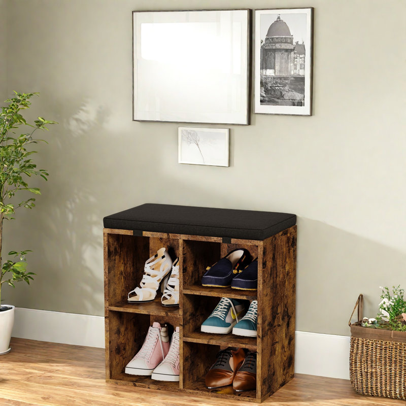 Entryway  Shoe Bench With Storage And Padded Seat, Brown