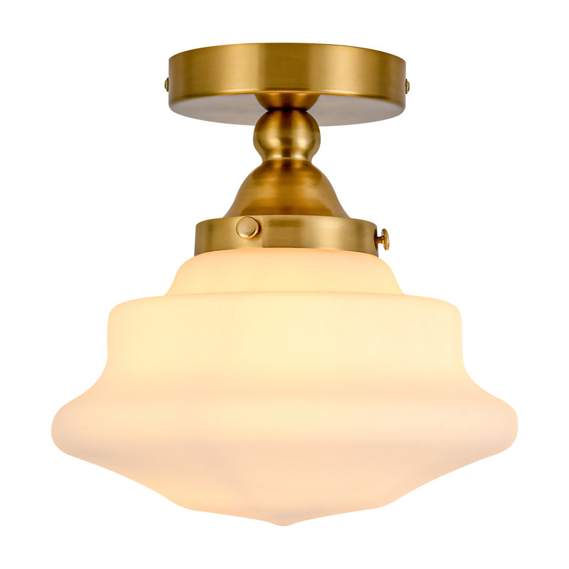 Plafonnier semi-encastré en verre cannelé à 1 lumière Buckminster, Laiton poli