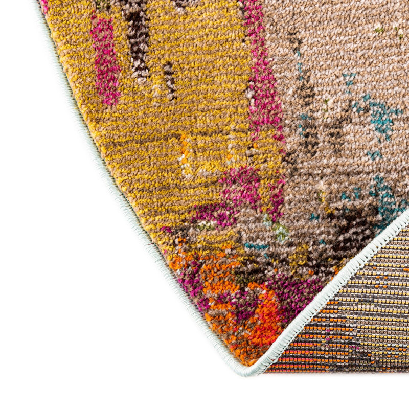 Washable Abstract Indoor Rug, Round 3'3"