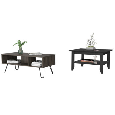 Black And Coffee Table With Plentiful Shelf Space Chic Leg Setup For Living Space, 2 Piece 2 Room In Broad Storage Options Strong Legs Decoration