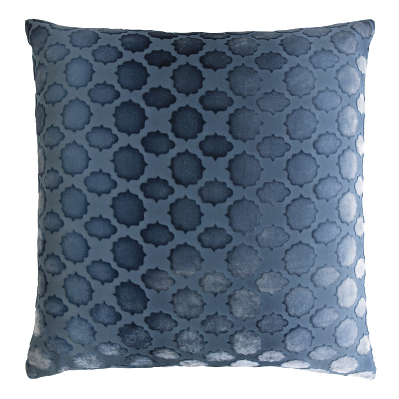 Mod Fretwork Square Velvet Pillow Cover & Insert, 20" x 20", Denim