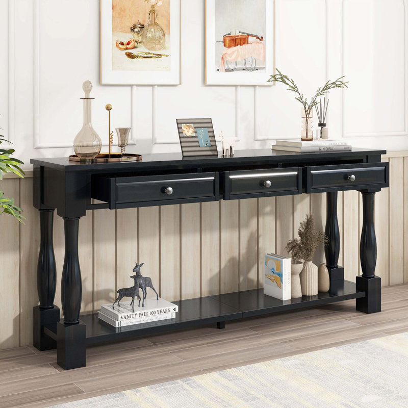 Console 63 po avec tiroirs et tablette espresso 63 po, convient au vestibule, au couloir et au salon, Espresso