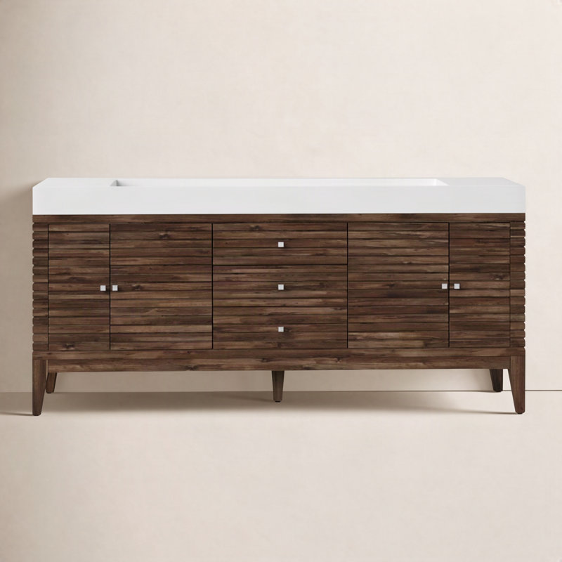 Linear 72'' W  Single Vanity, Glossy White, Mid-Century Walnut